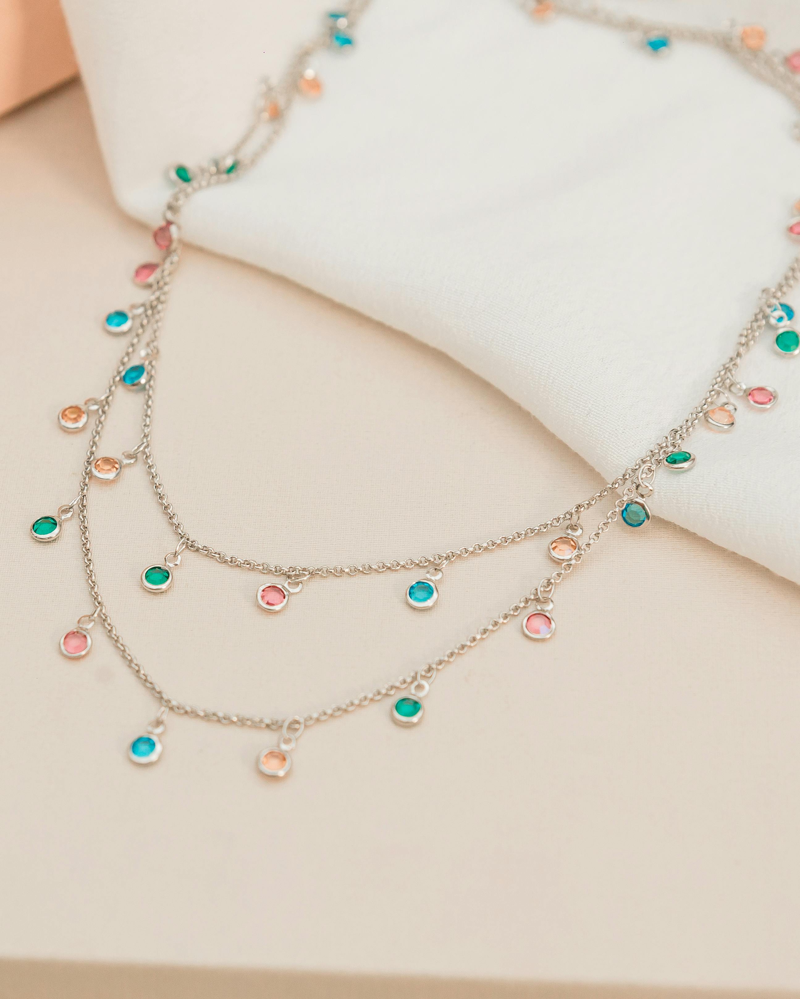 Colored Round Gemstone Station Necklace