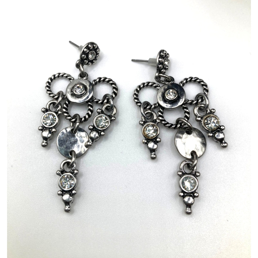 Viking Rustic Oxidized Silver Tone Twisted Ring Chandelier Dangle Earrings 2"