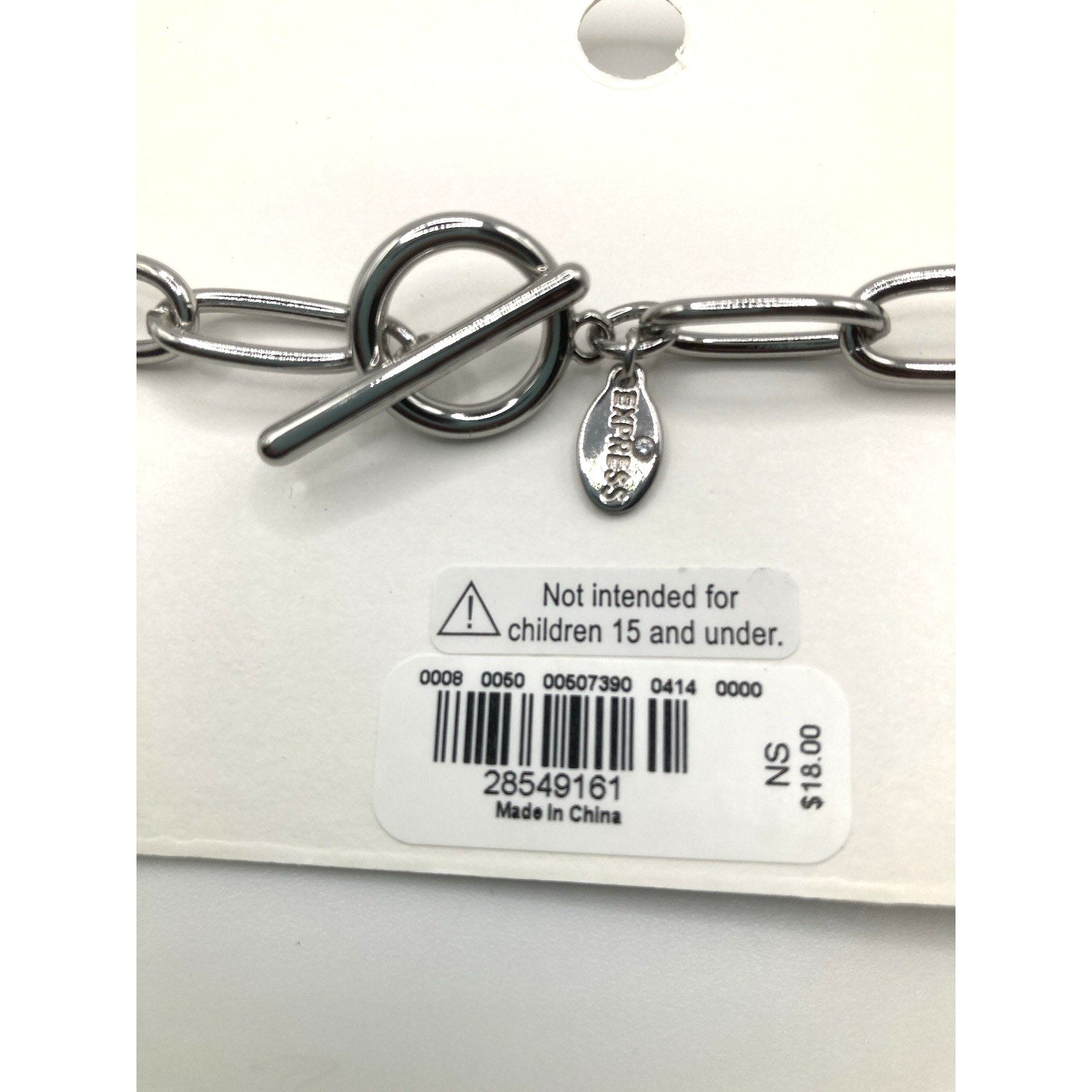EXPRESS Modern Essential Silver Tone Paper Clip Chain Bracelet Toggle Close
