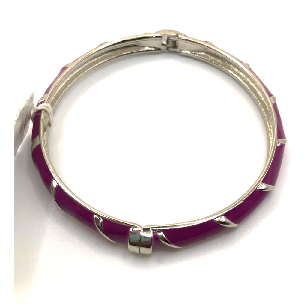 LOFT Thin Slim Silver Tone Purple Enamel Striped Hinged Bracelet Size 7