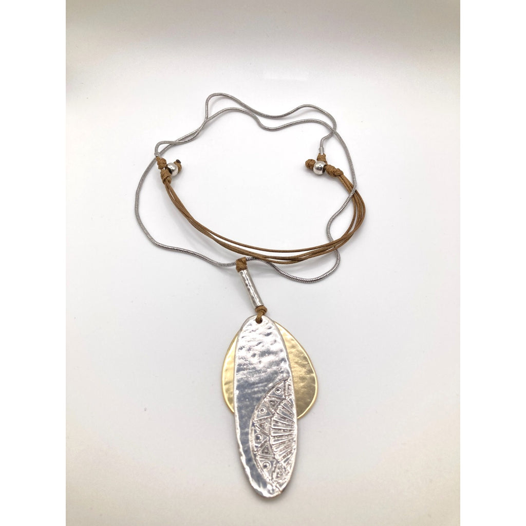 Mixed Metal Hammered and Textured Silver & Gold Tone 26" Statement Necklace