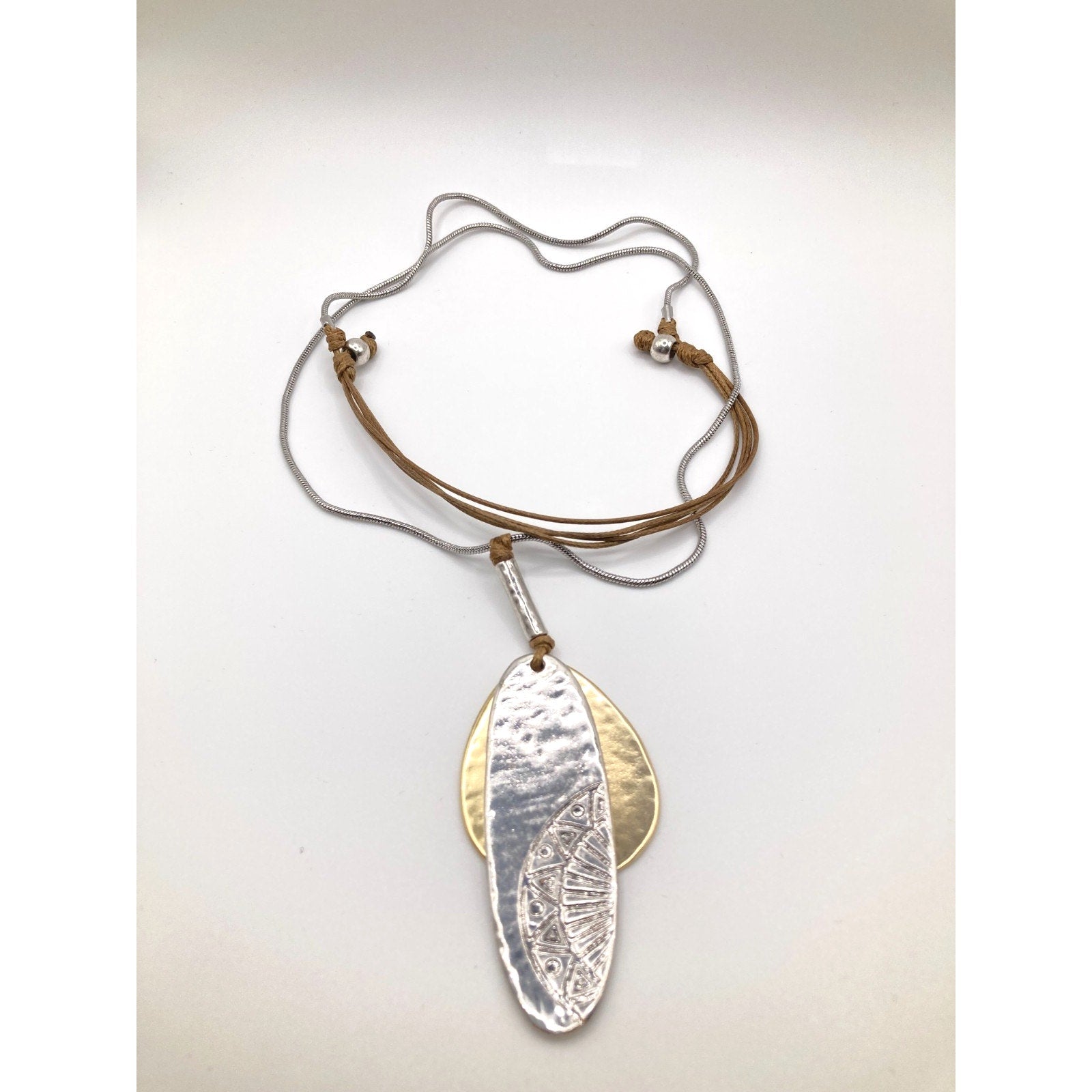 Mixed Metal Hammered and Textured Silver & Gold Tone 26" Statement Necklace