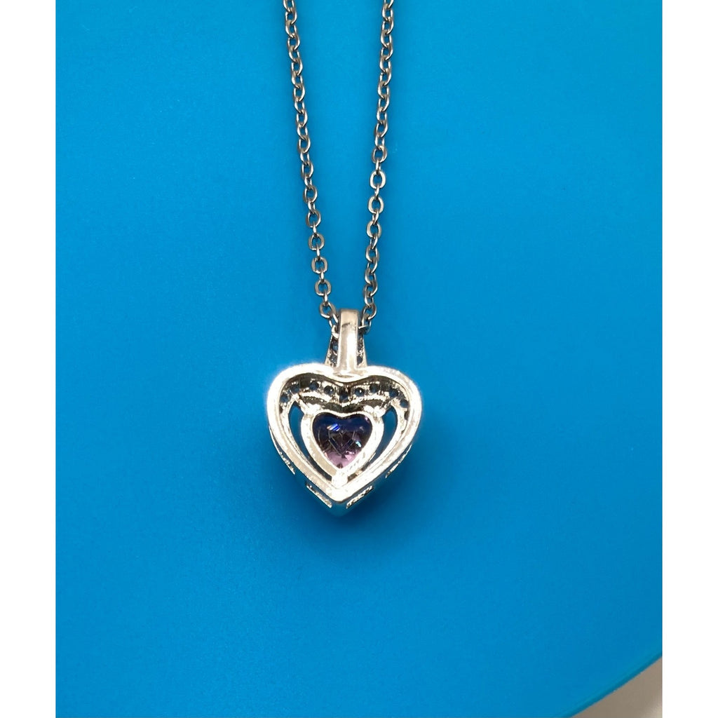 Purple Heart Crystal Silver Overlay 18" Necklace Made with SWAROVSKI Elements