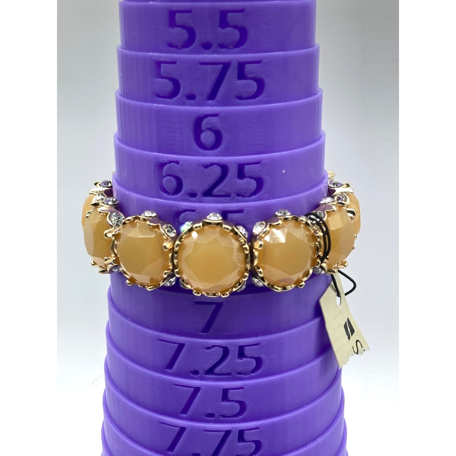 STONY Gold Tone Neutral Melon Colored Stretch Bracelet w/ Rhinestone Sz 6.5