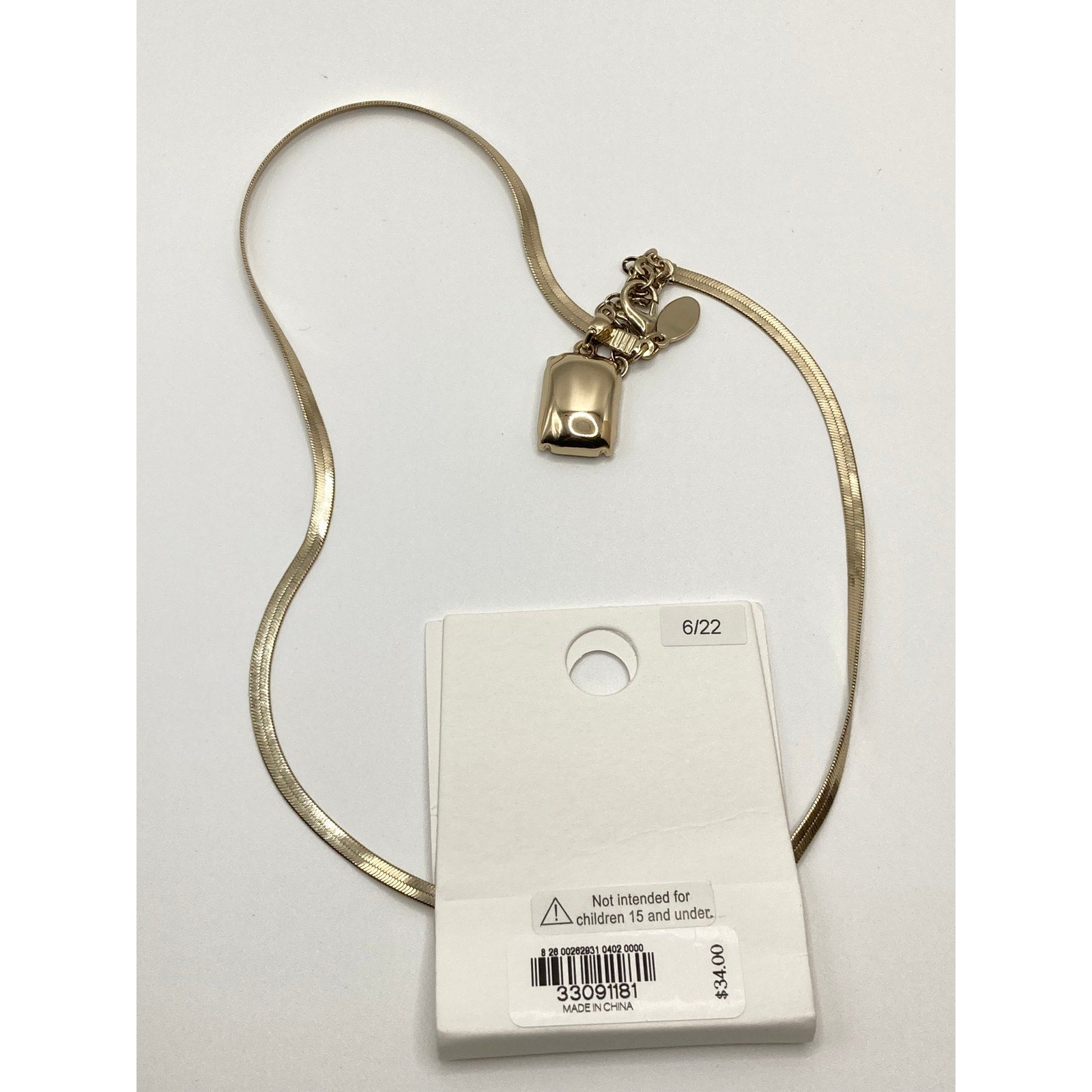 EXPRESS Gold Tone Clear Pendant Herringbone Chain Necklace 16" NEW