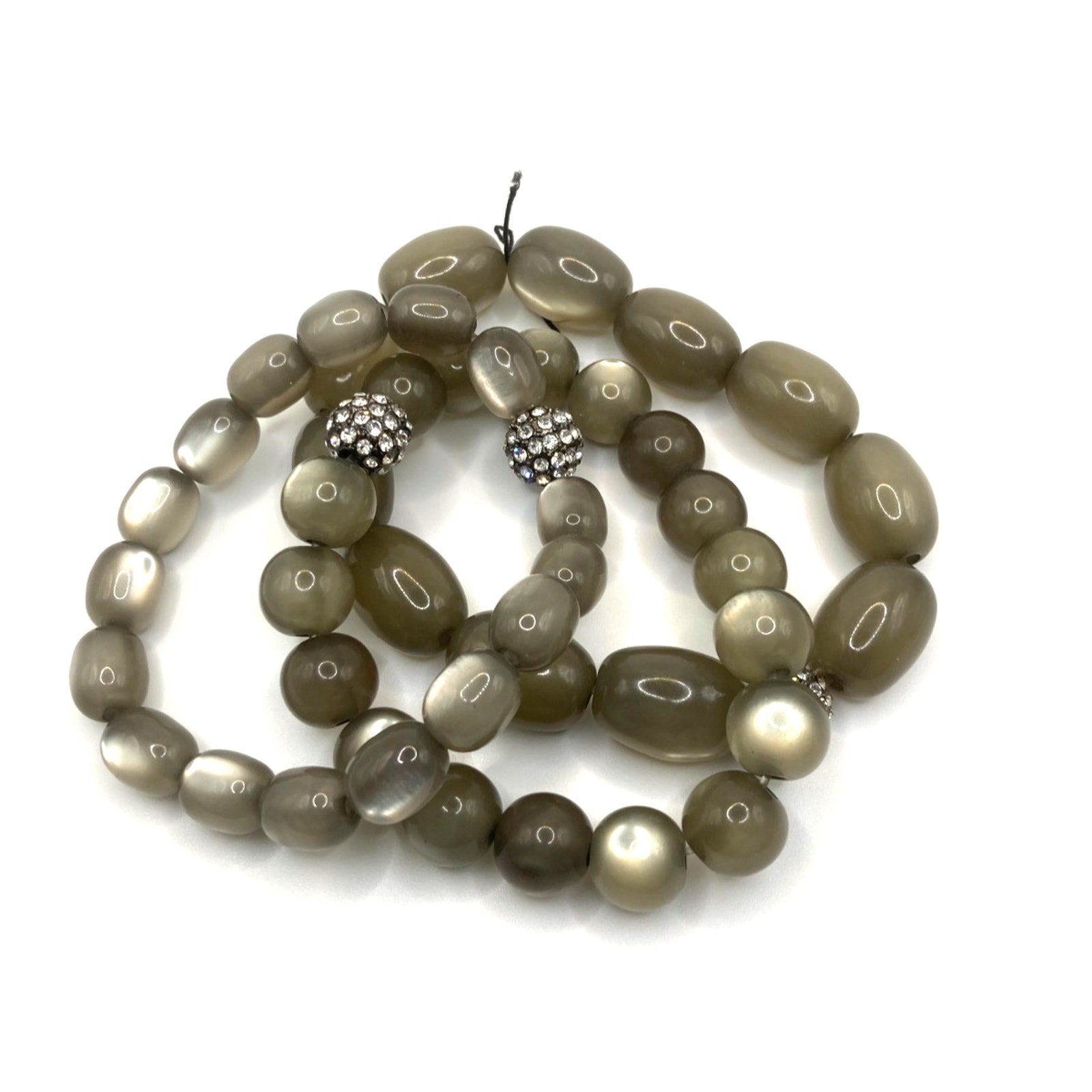 Talbots Gray Green Moon Glow Rhinestone Pave Bead Stretch Bracelet Set of 3