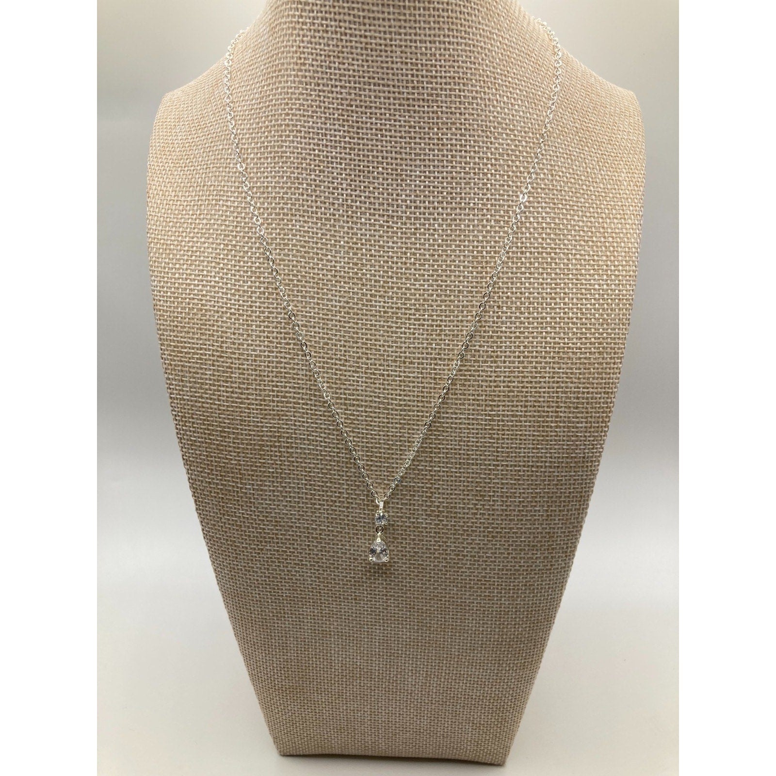 Silver Overlay Clear Teardrop Crystal 16" Necklace Made with SWAROVSKI Elements