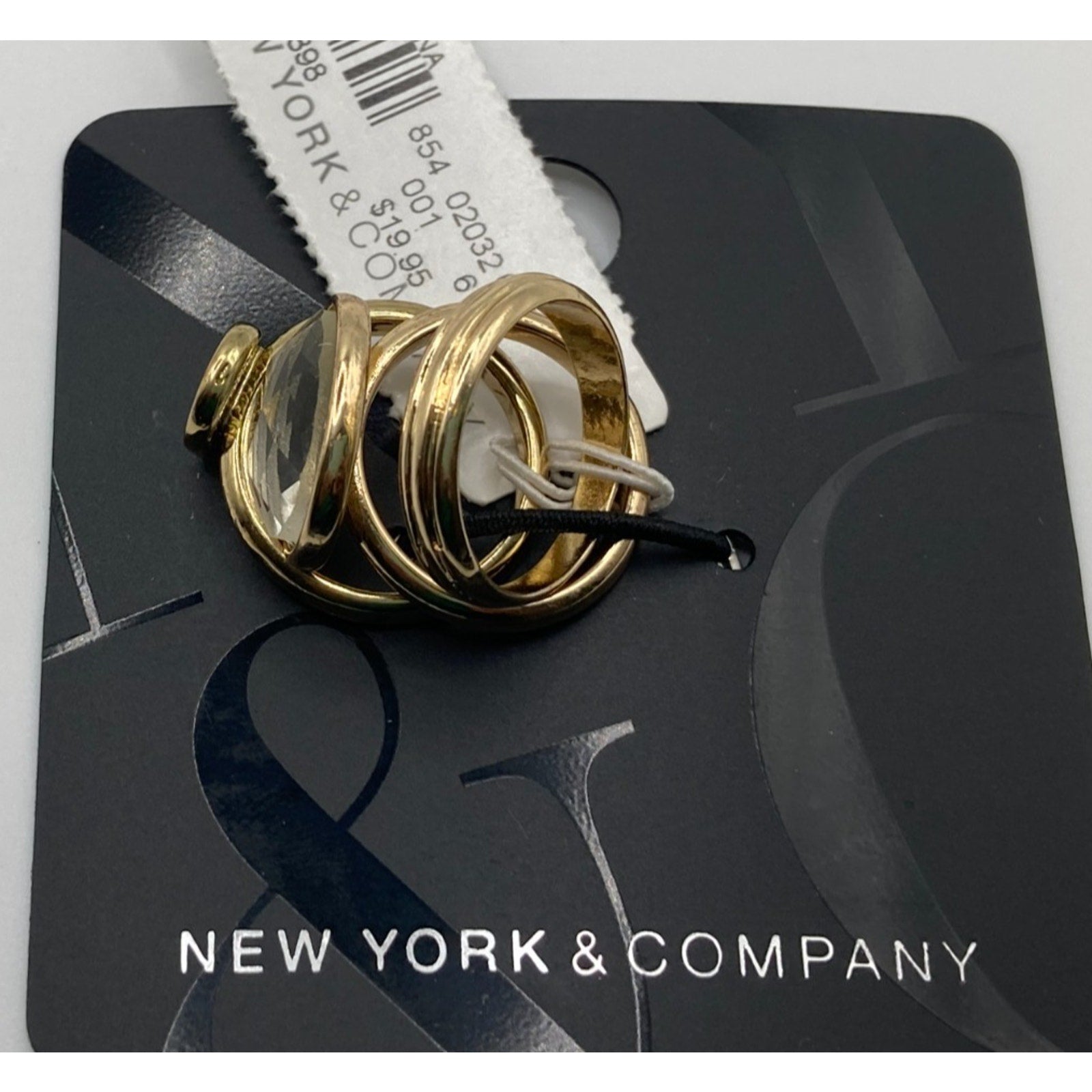 New York & Company Size 6 Women's 3-Stack Ring Set Gold Tone Clear Crystal