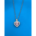 Pink Heart Crystal Silver Overlay 18" Necklace Made with SWAROVSKI Elements