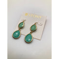 STONY Gold Tone Two-tone Mint Green Acrylic Stone Drop Dangle Earrings 2"