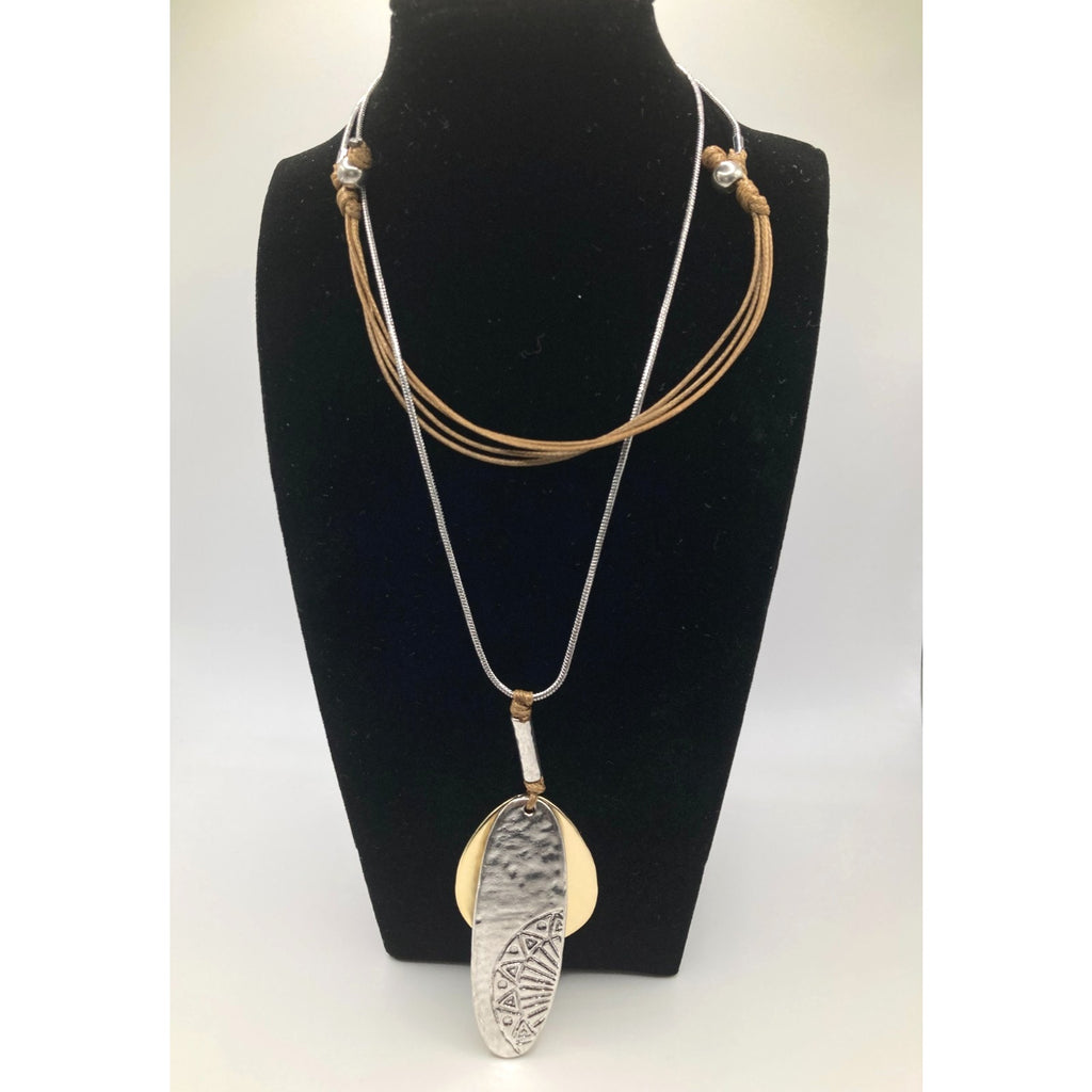 Mixed Metal Hammered and Textured Silver & Gold Tone 26" Statement Necklace