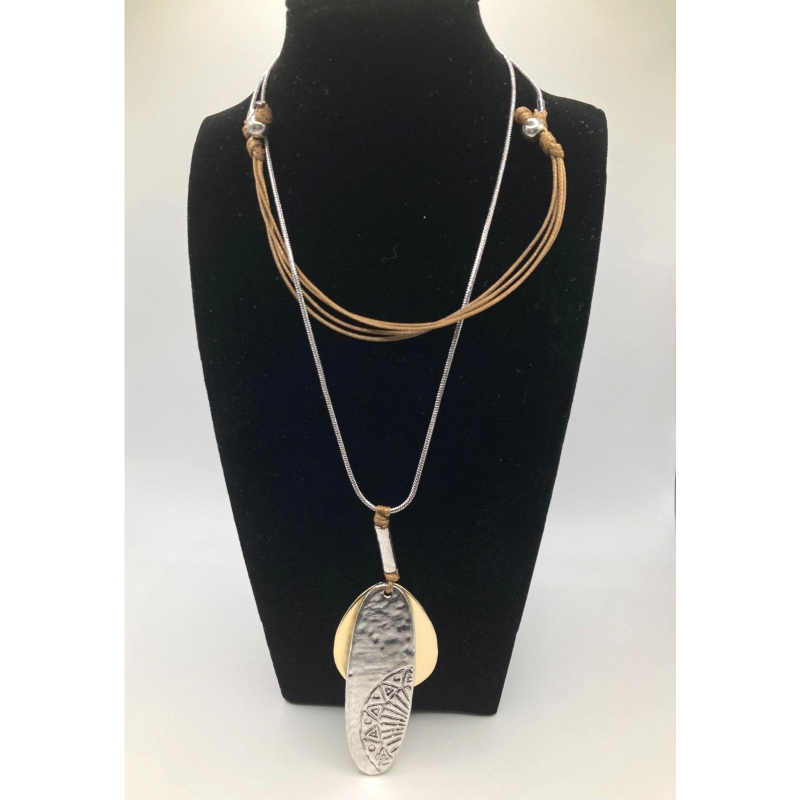 Mixed Metal Hammered and Textured Silver & Gold Tone 26" Statement Necklace