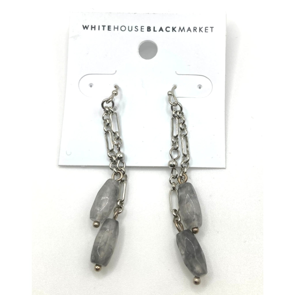 WHITE HOUSE/BLACK MARKET Silver Tone Dangle Drop Stormy Marbly Grey Earrings~2in