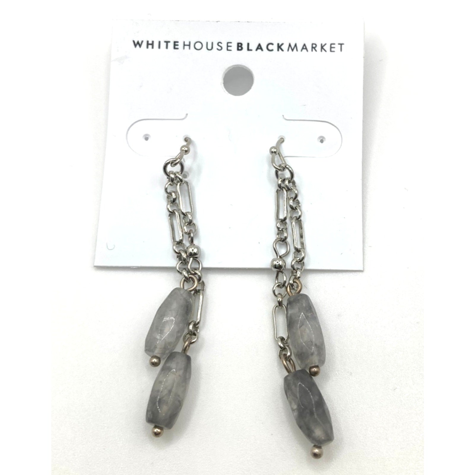 WHITE HOUSE/BLACK MARKET Silver Tone Dangle Drop Stormy Marbly Grey Earrings~2in