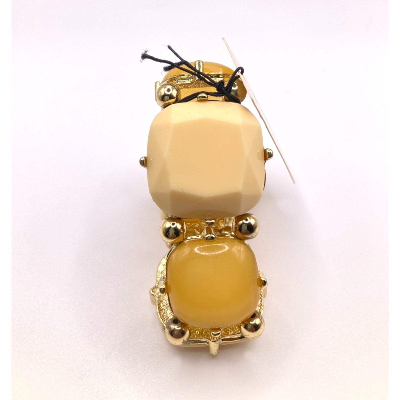 STONY Gold Tone, Melon & Cream Cabochon & Faceted Plastic Stone Stretch Bracelet