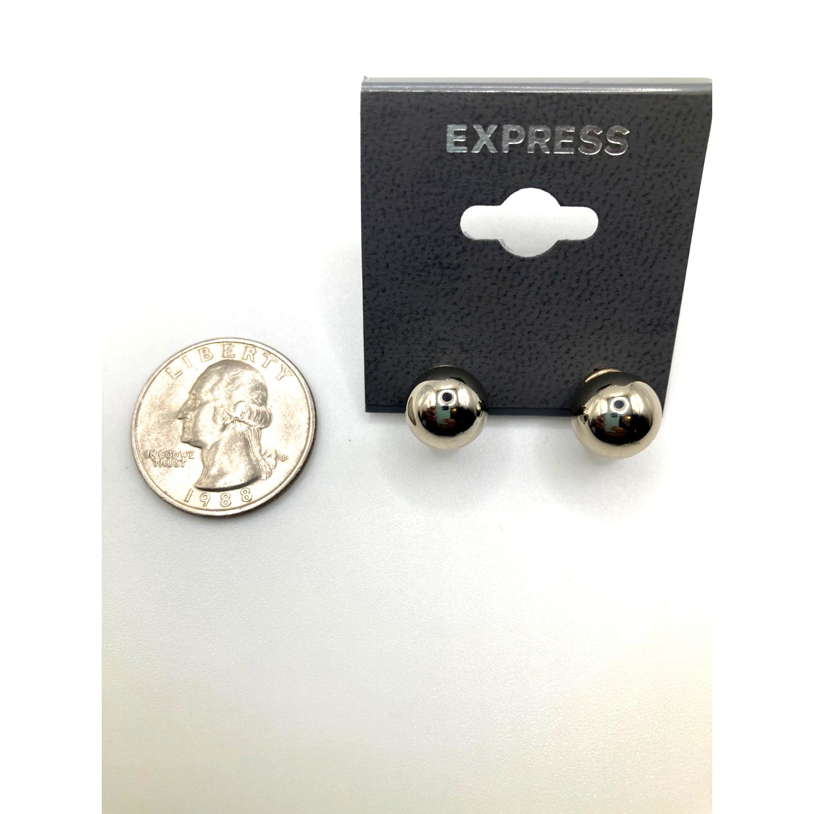 EXPRESS Silver Tone Bauble Stud Faux Pearl Bead Earrings NEW