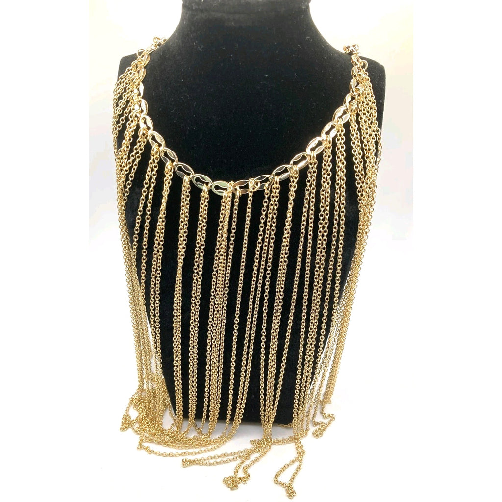 Anna & Ava Gold Tone Fringe Bib Cascading Collar Necklace Maximalist