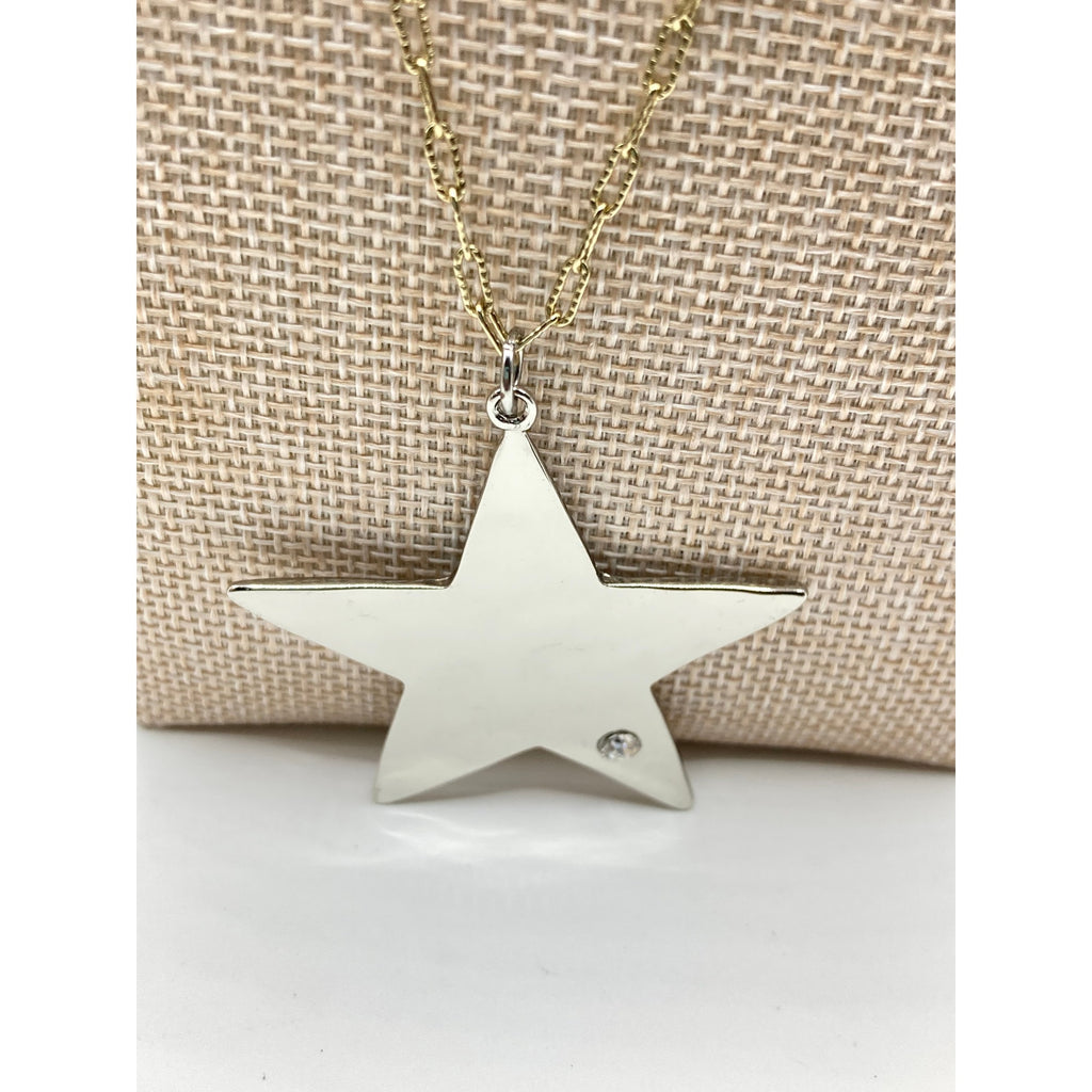 LANE BRYANT SILVER TONE HAMMERED STAR PENDANT Gold Tone Chain Necklace New