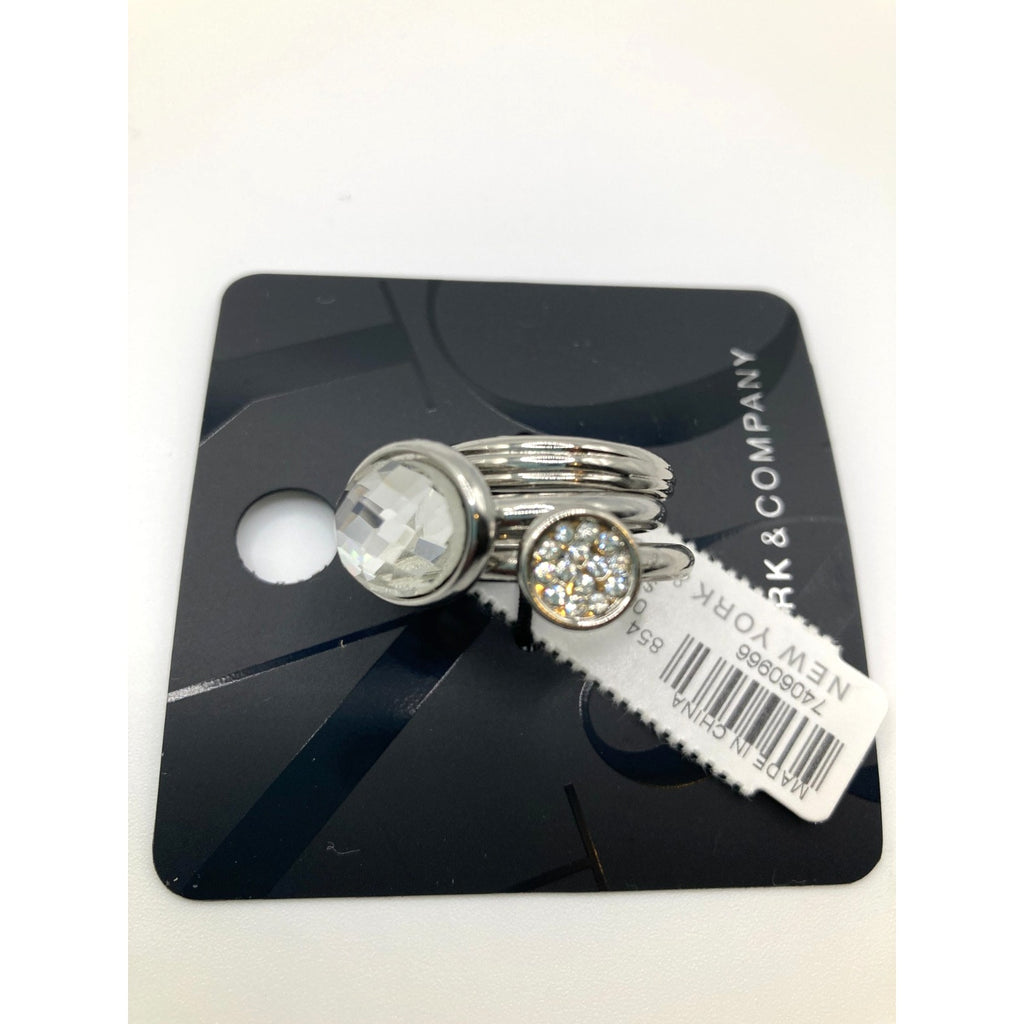 New York & Company Size 8 Women's 3-Stack Ring Set Silver Tone Clear Crystal