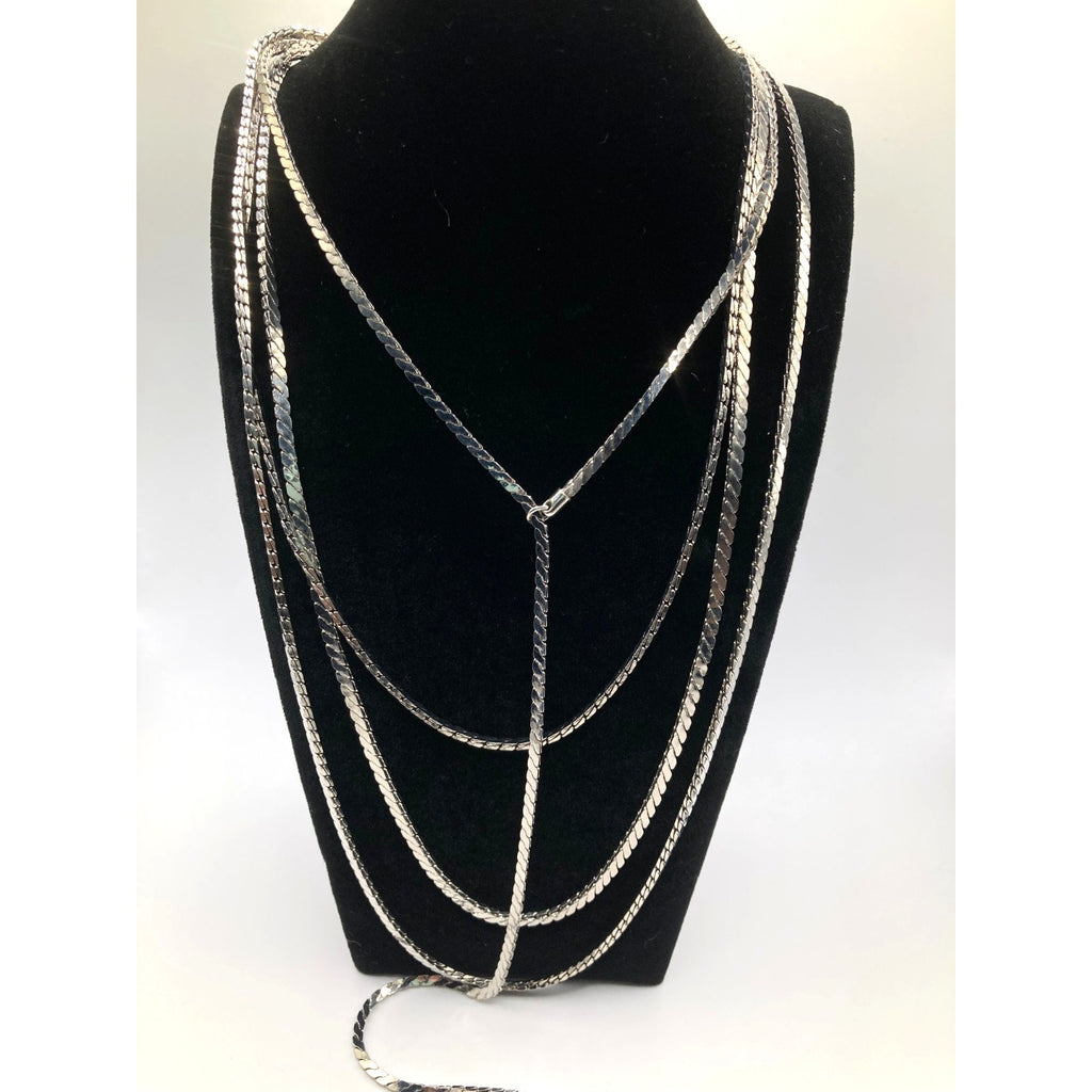 EXPRESS Elegant Silver Tone Layered Lariat Serpentine Chain & Cubic Zirconia 17"