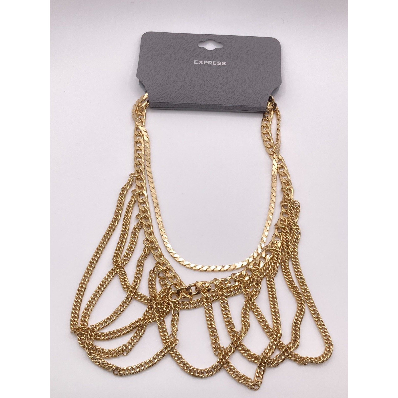 EXPRESS Gold Tone Multi Strand Draping Multi Layered Choker Necklace