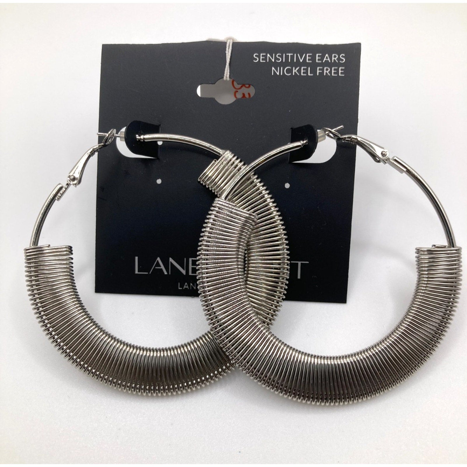 LANE BRYANT Industrial Sculptural Brutalist Silver Grey Tone Hoop Earrings 2"