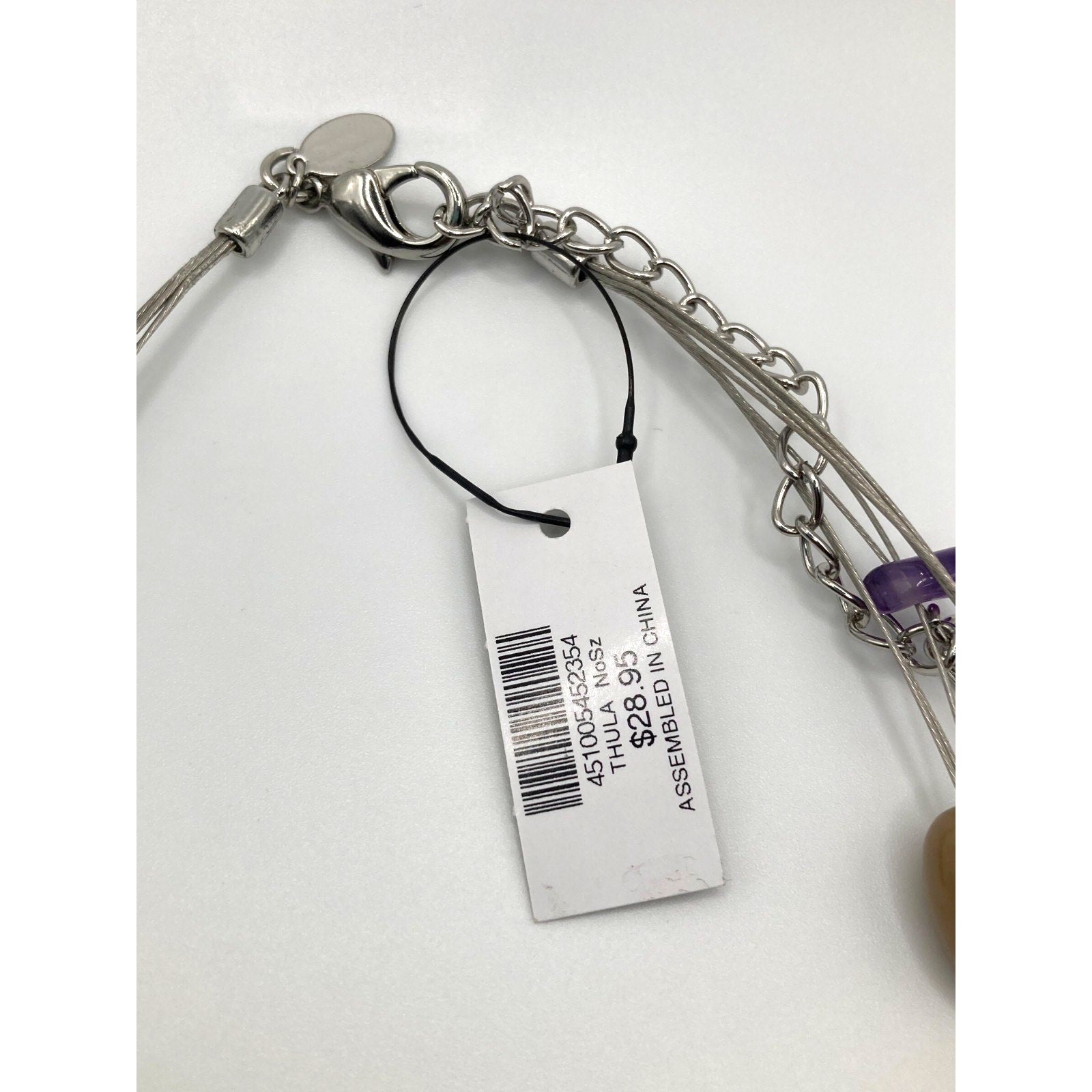 CHICO'S Silver Tone Purple, Silver And Earthy Bead Necklace On Wire Stands 17.5"