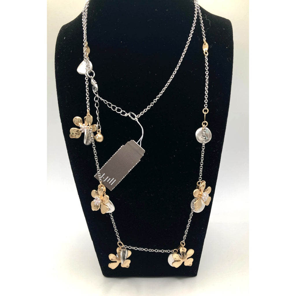 J. Jill Mixed Metal Silver and Gold Tone Metal Floral Long Station Necklace 30"