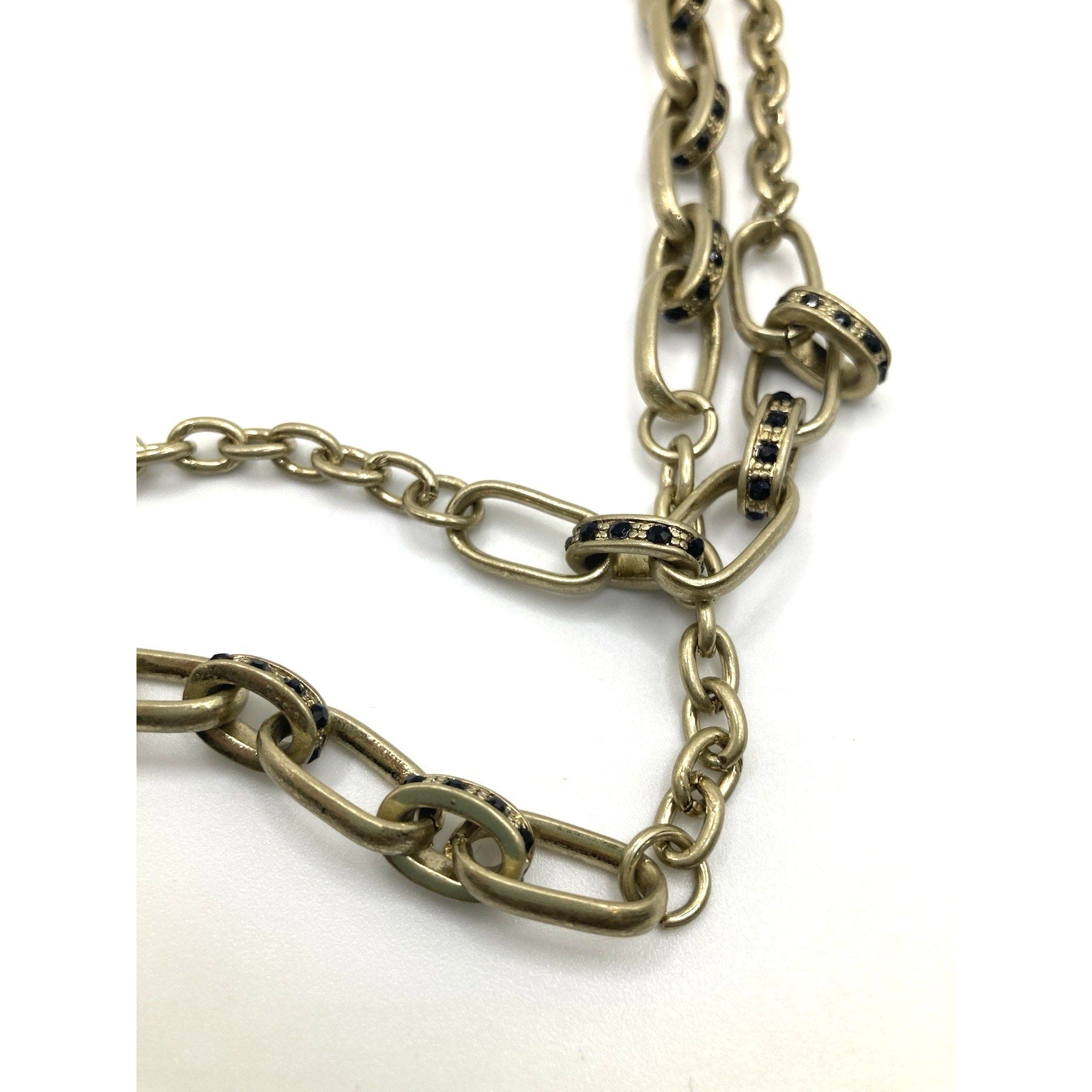 Ann Taylor LOFT Black Studded Worn Gold Tone Mixed Chain Link Necklace 34"