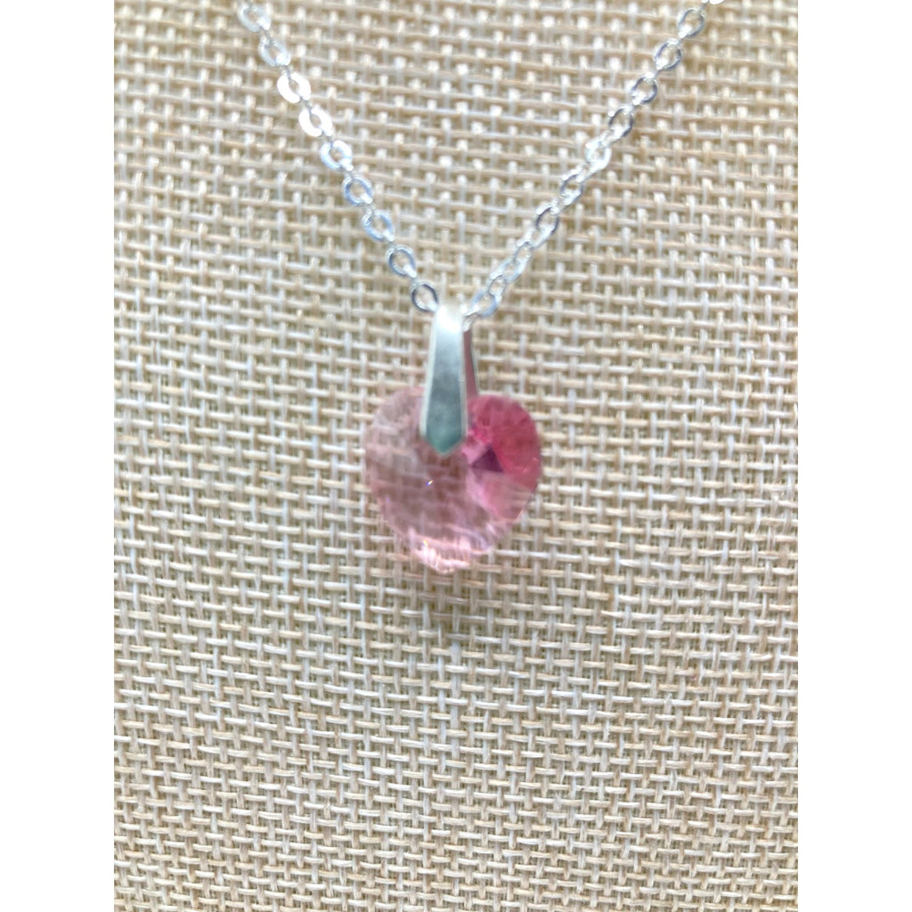 Pink Heart Crystal Rhodium Overlay 18" Necklace Made with SWAROVSKI Elements