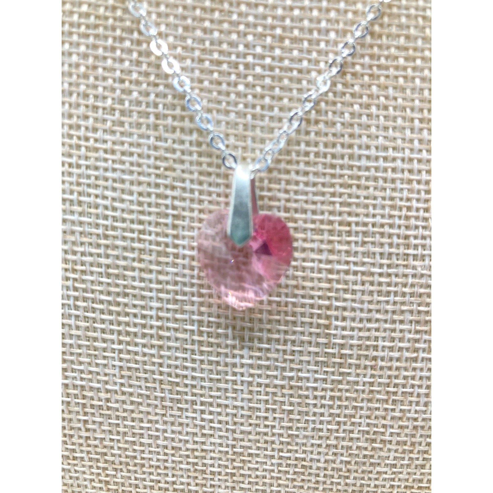 Pink Heart Crystal Rhodium Overlay 18" Necklace Made with SWAROVSKI Elements