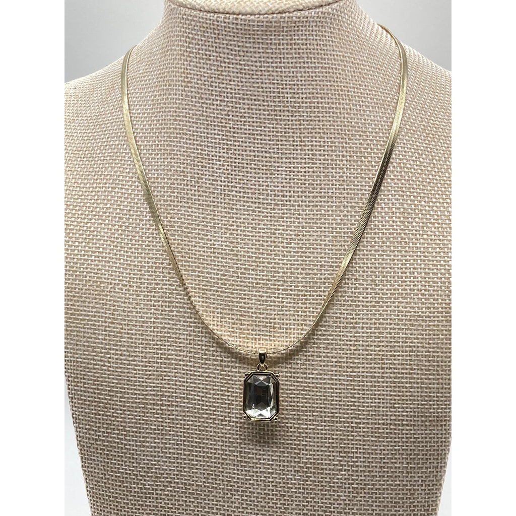EXPRESS Gold Tone Clear Pendant Herringbone Chain Necklace 16" NEW