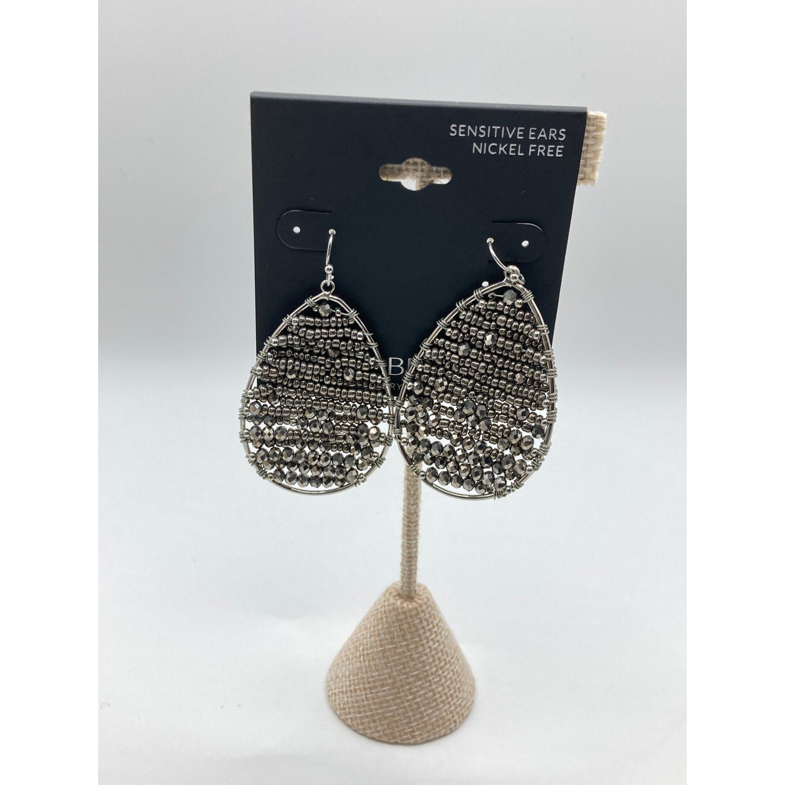 LANE BRYANT Teardrop Grey Beaded & Wire Earrings