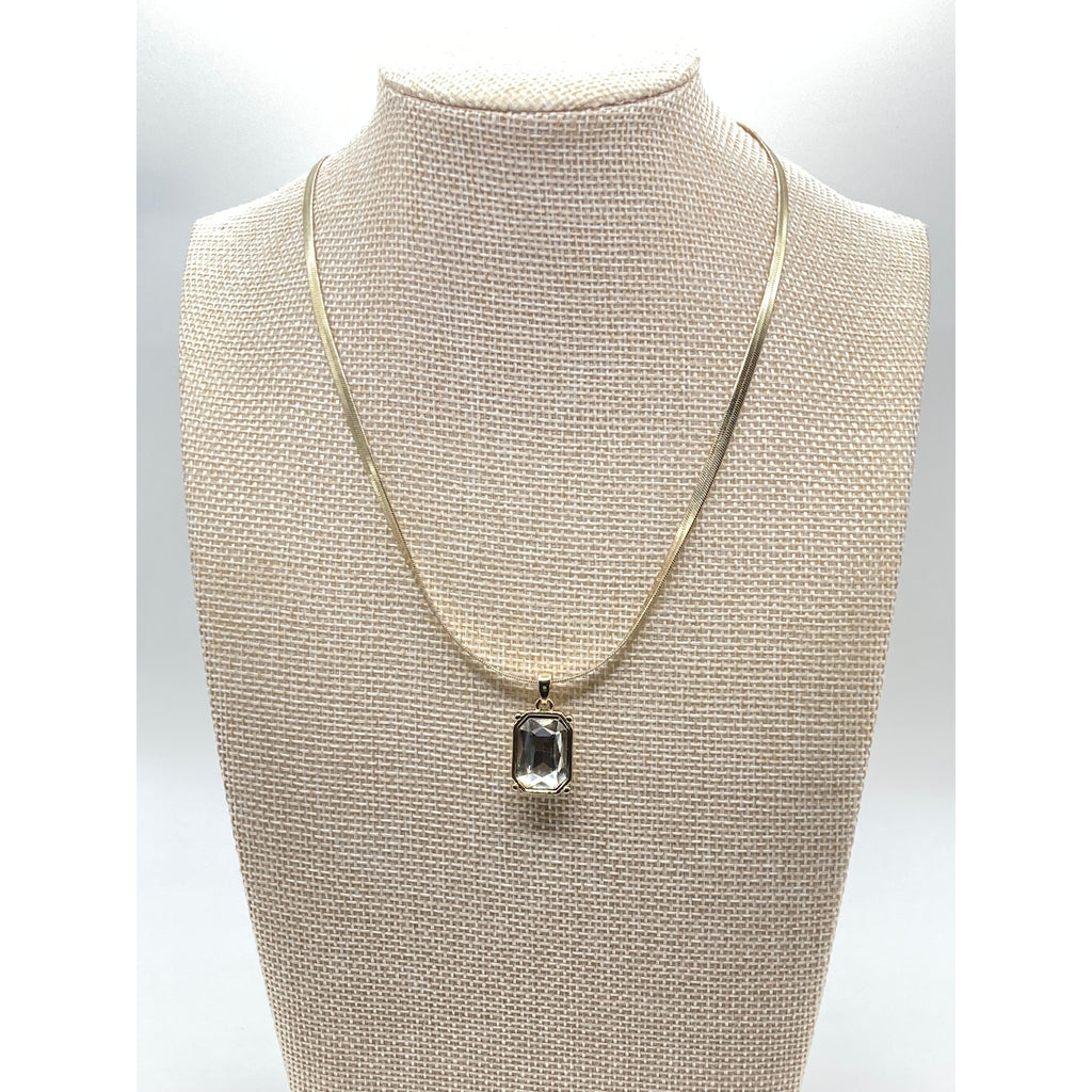 EXPRESS Gold Tone Clear Pendant Herringbone Chain Necklace 16" NEW