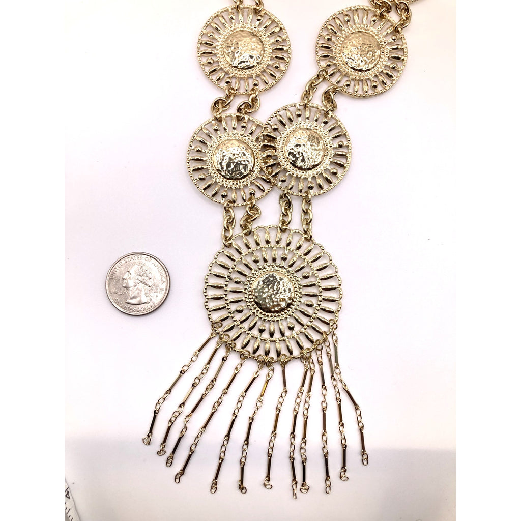EXPRESS Metallic Gold Tone Tribal Boho Circle Station Statement Necklace 21" NEW