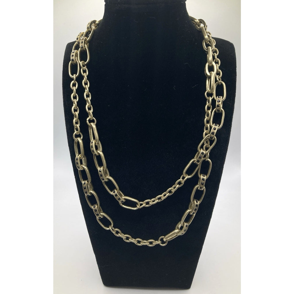 Ann Taylor LOFT Black Studded Worn Gold Tone Mixed Chain Link Necklace 34"