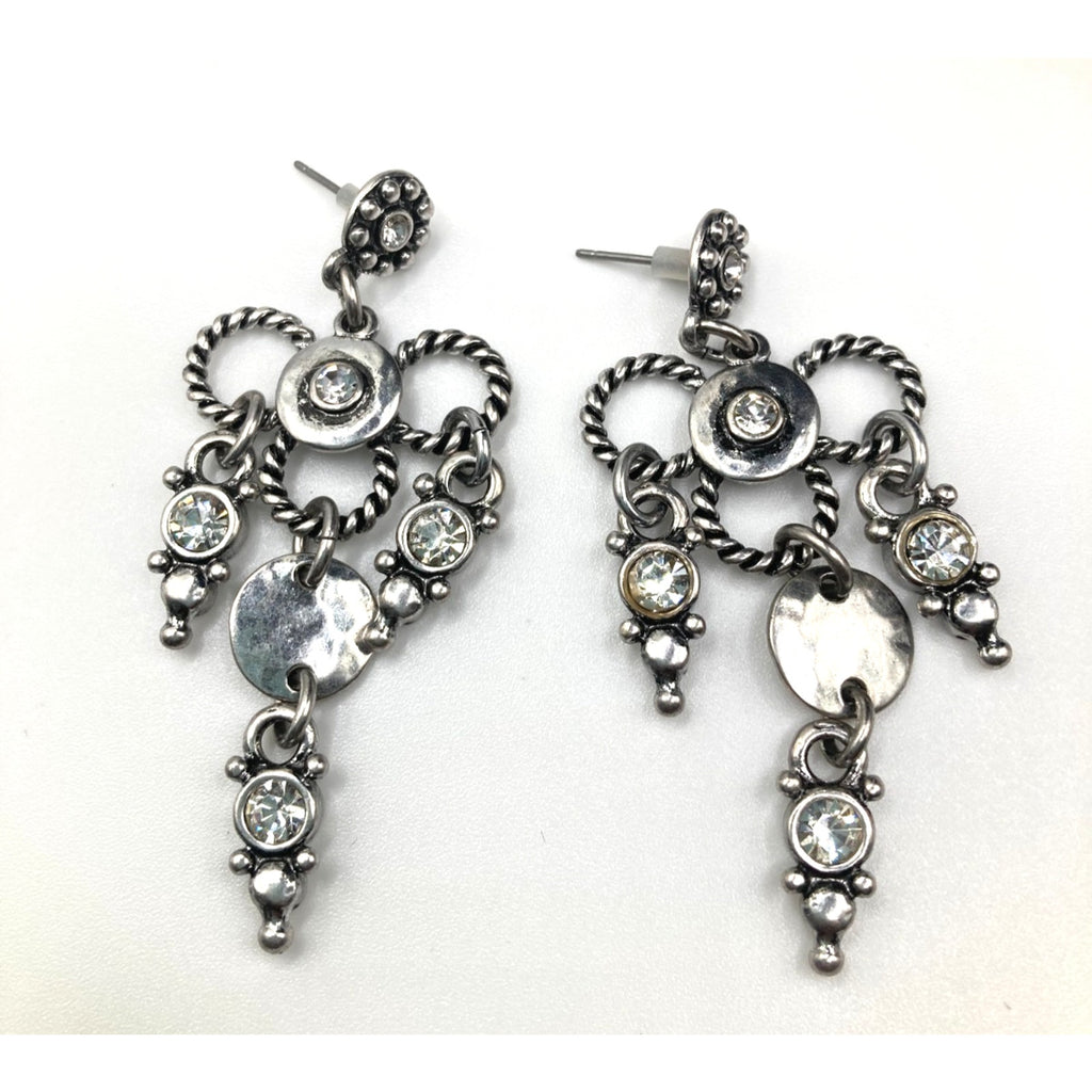 Viking Rustic Oxidized Silver Tone Twisted Ring Chandelier Dangle Earrings 2"