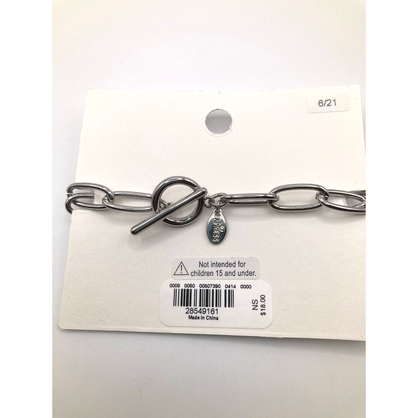 EXPRESS Modern Essential Silver Tone Paper Clip Chain Bracelet Toggle Close
