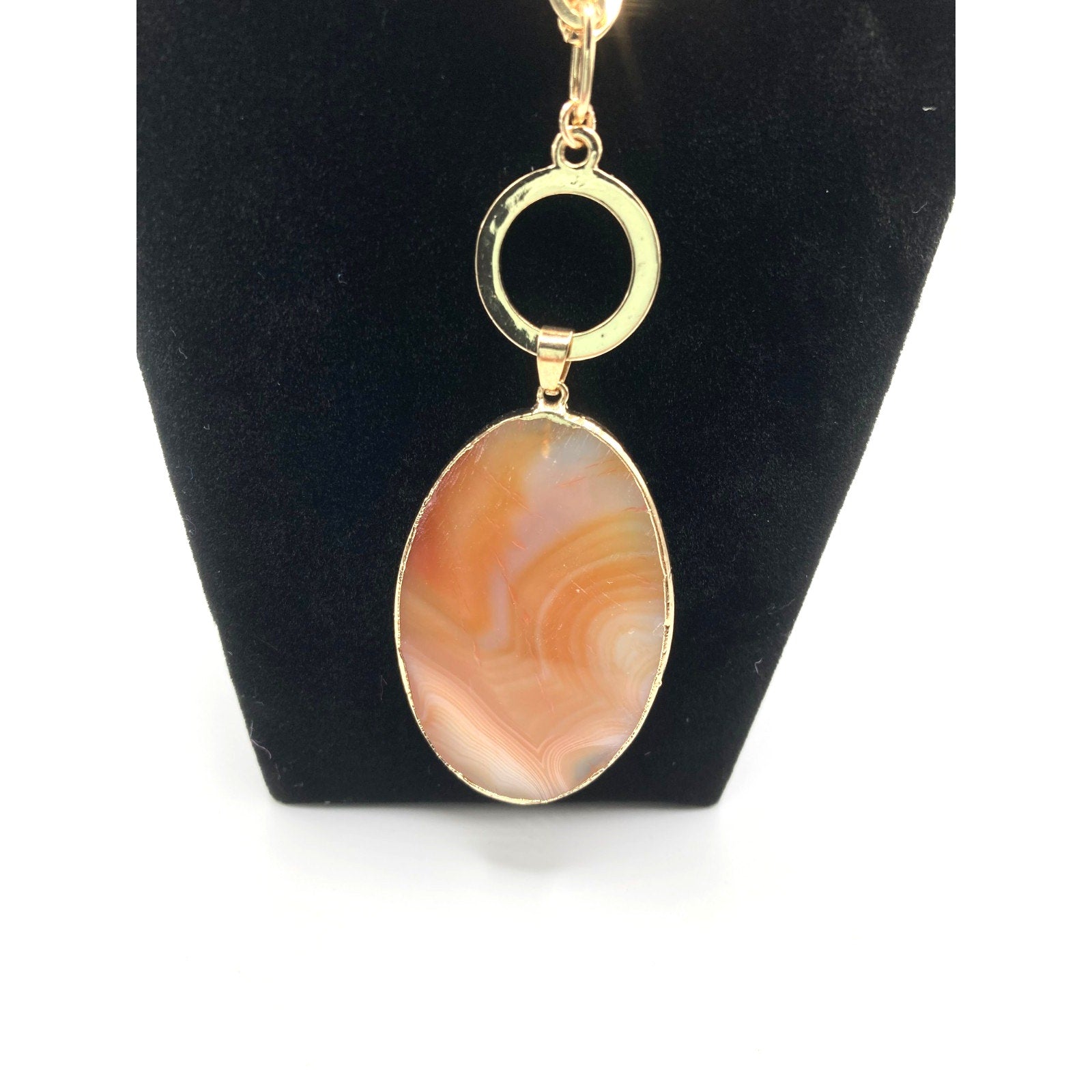 EXPRESS Gold Tone Simulated* Agate Stone Oval Pendant 27" NEW