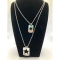 LANE BRYANT Silver Tone Star Cutout Dog Tag Necklaces w/ Rhinestone 28" & 34"