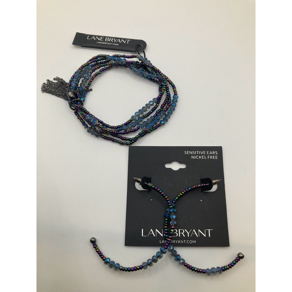 LANE BRYANT Bracelet and Earrings Set Multicolor Purple Blue Beaded NWT