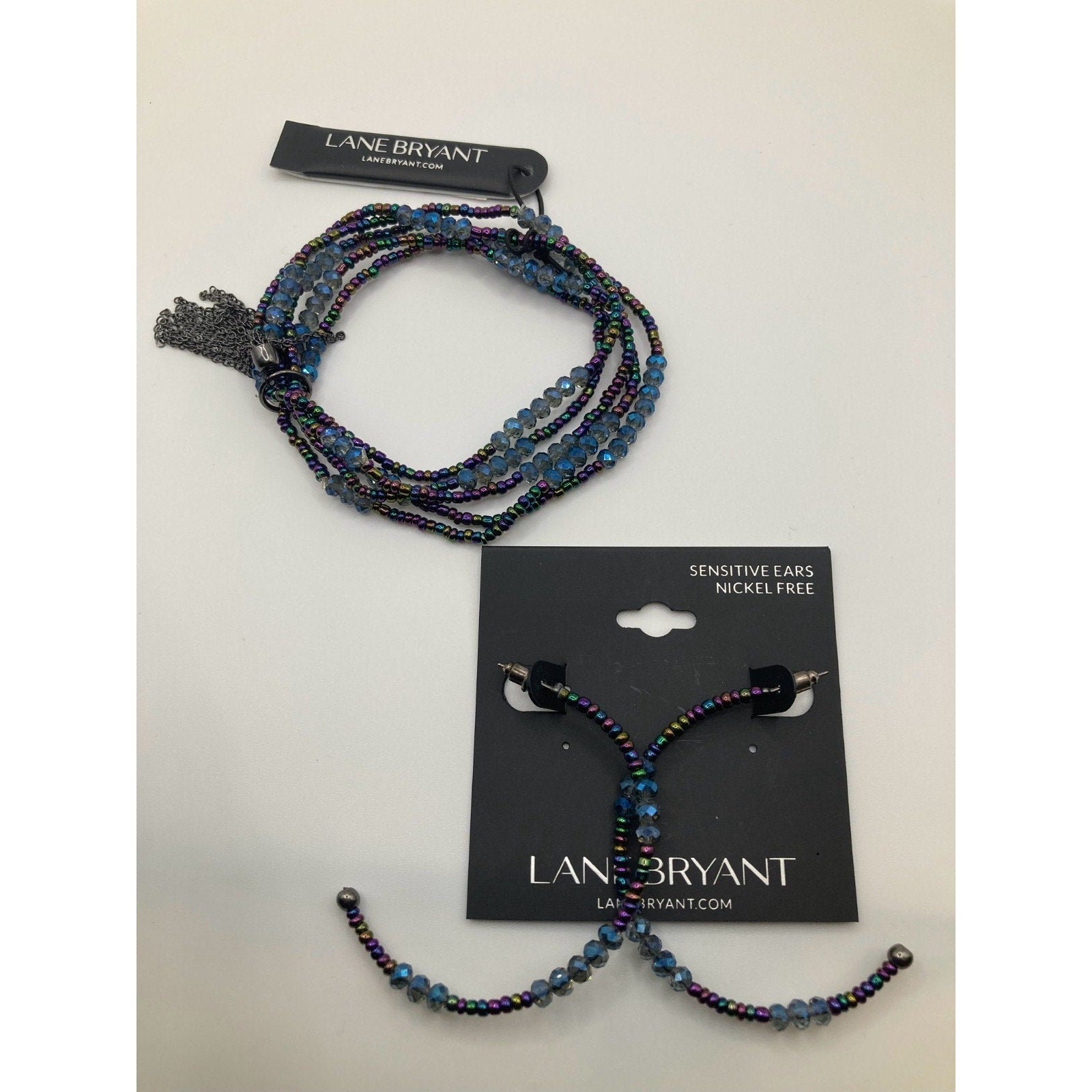 LANE BRYANT Bracelet and Earrings Set Multicolor Purple Blue Beaded NWT