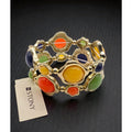 STONY Retro Gold Tone Orange Yellow Blue Green Cabochon Faux Stone Bracelet