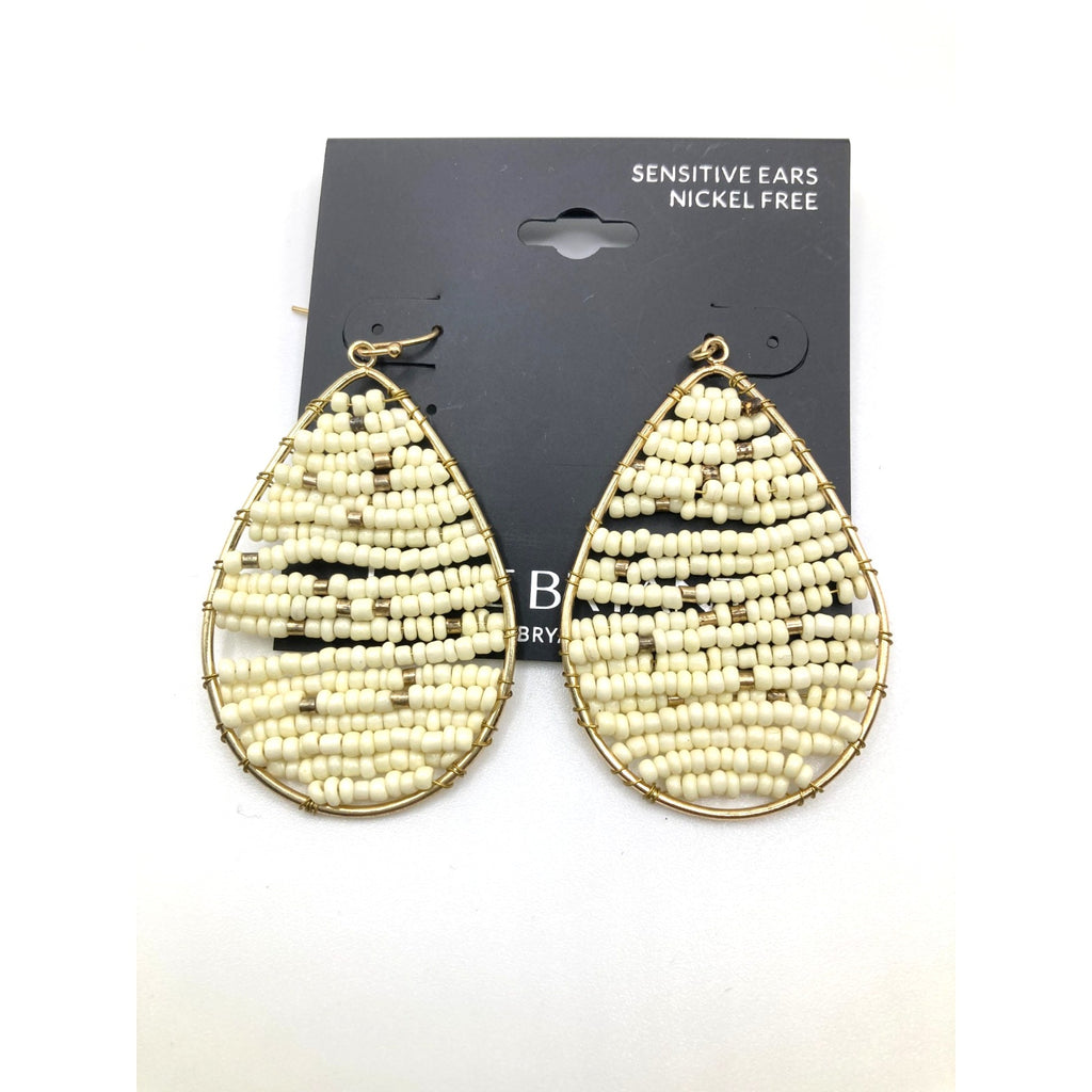LANE BRYANT Fan Teardrop Cream Beaded & Wire Dangle Earrings 2"
