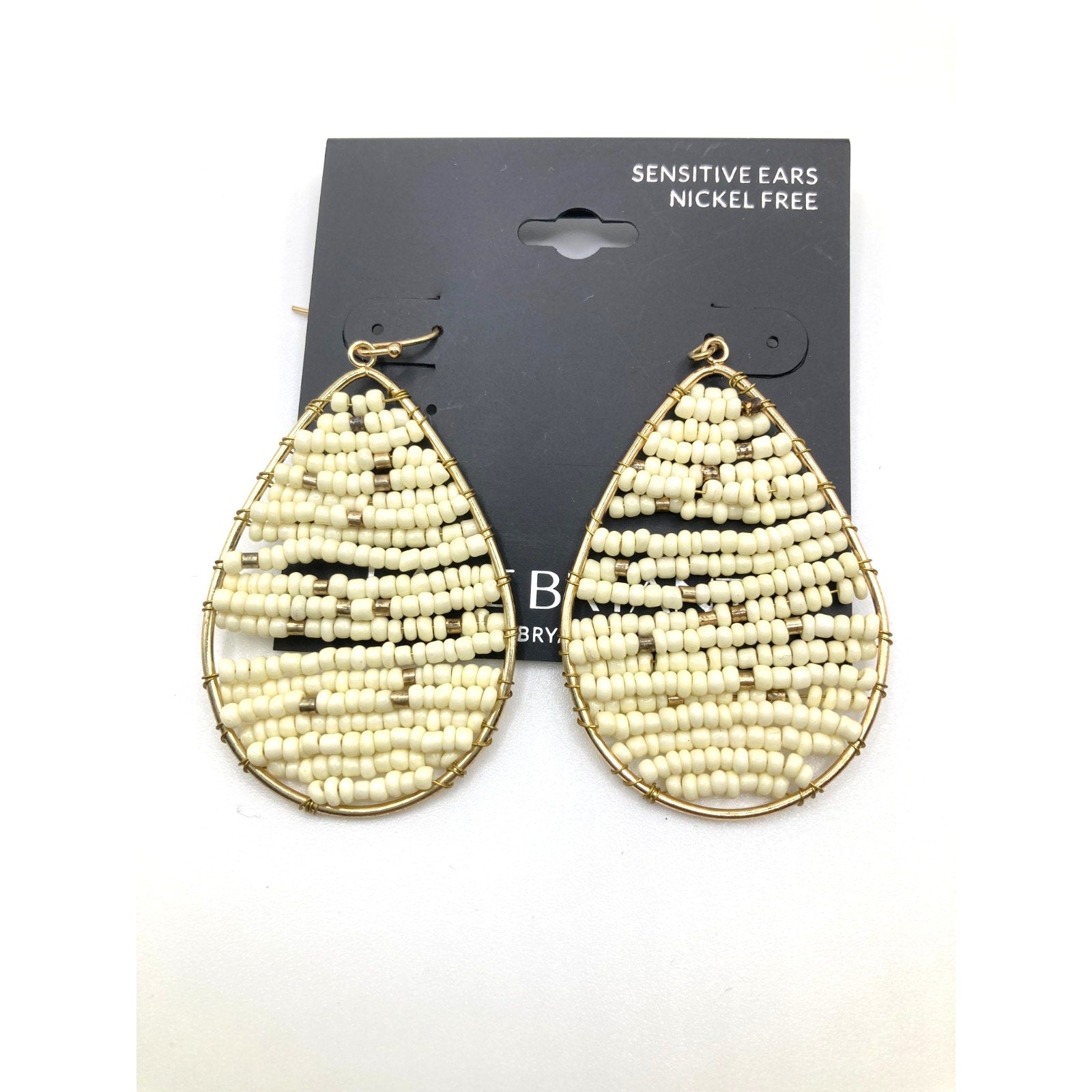 LANE BRYANT Fan Teardrop Cream Beaded & Wire Dangle Earrings 2"