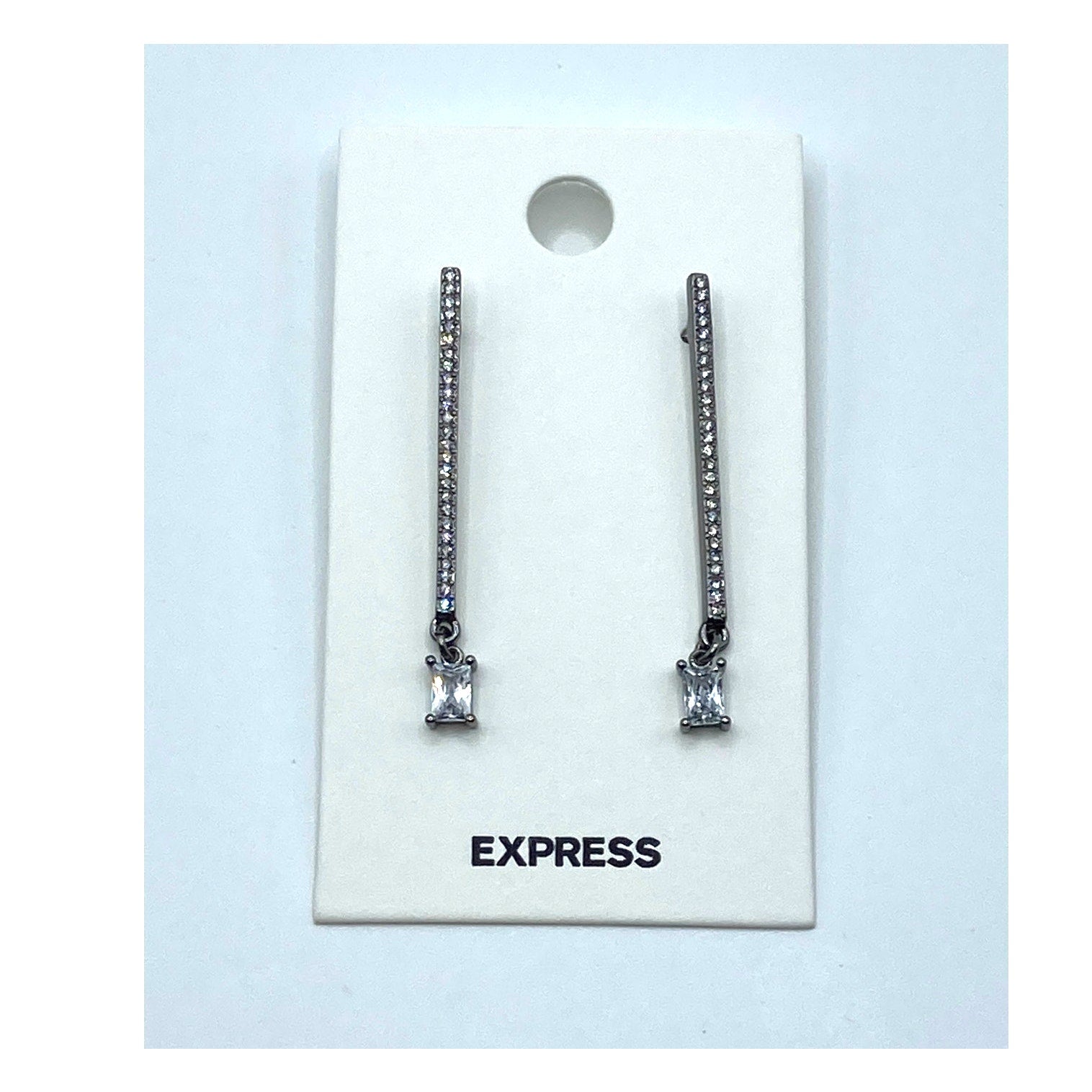 EXPRESS Grey Tone Dangle Earrings w/ Rhinestone & Faux Crystal 2"