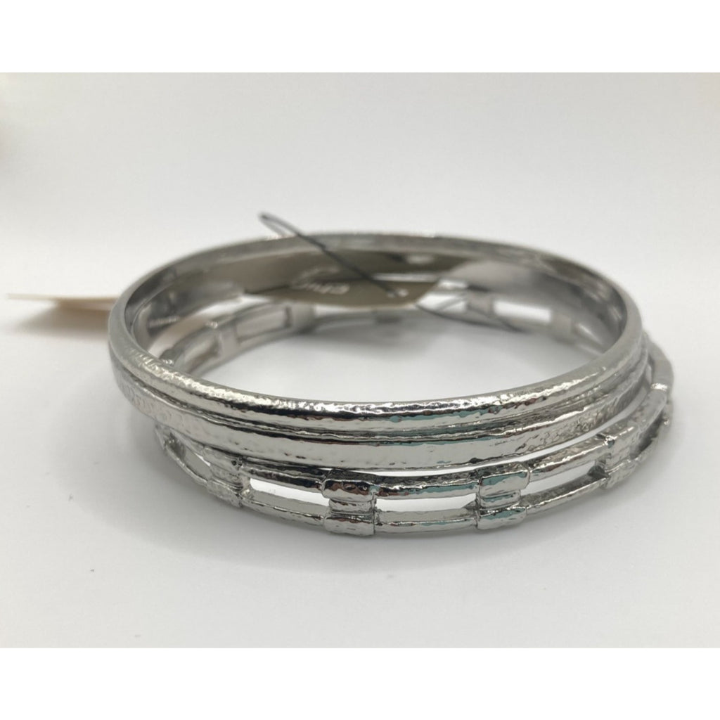 CHICO'S Silver Tone Rustic Chic Hammered Style Stack Bangle Bracelets Size 8