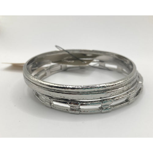 CHICO'S Silver Tone Rustic Chic Hammered Style Stack Bangle Bracelets Size 8