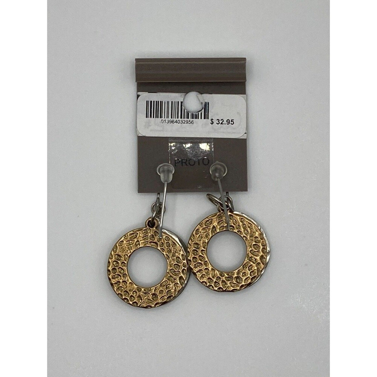 J JILL Mixed Metal Silver & Gold Tone Hammered Double Circle Dangle Earrings