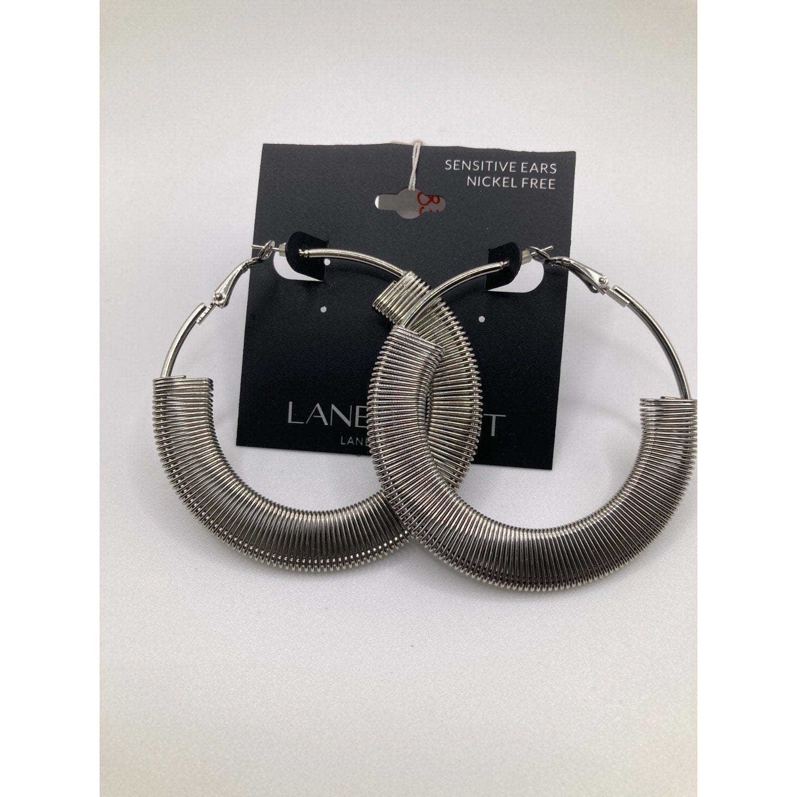 LANE BRYANT Industrial Sculptural Brutalist Silver Grey Tone Hoop Earrings 2"